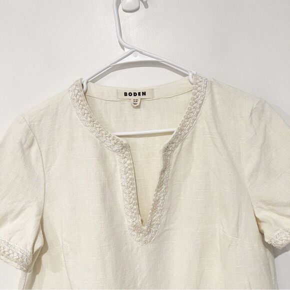 Boden Fringe Trim Hem Mini Shift Dress in Ivory 100% Cotton Pullover size 6R - Picture 9 of 13